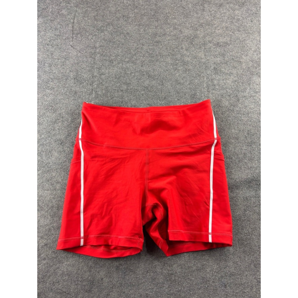 Athleta Interval Stash Ombre Tipped 5" Short Red White Stripe Pocket M Pilates